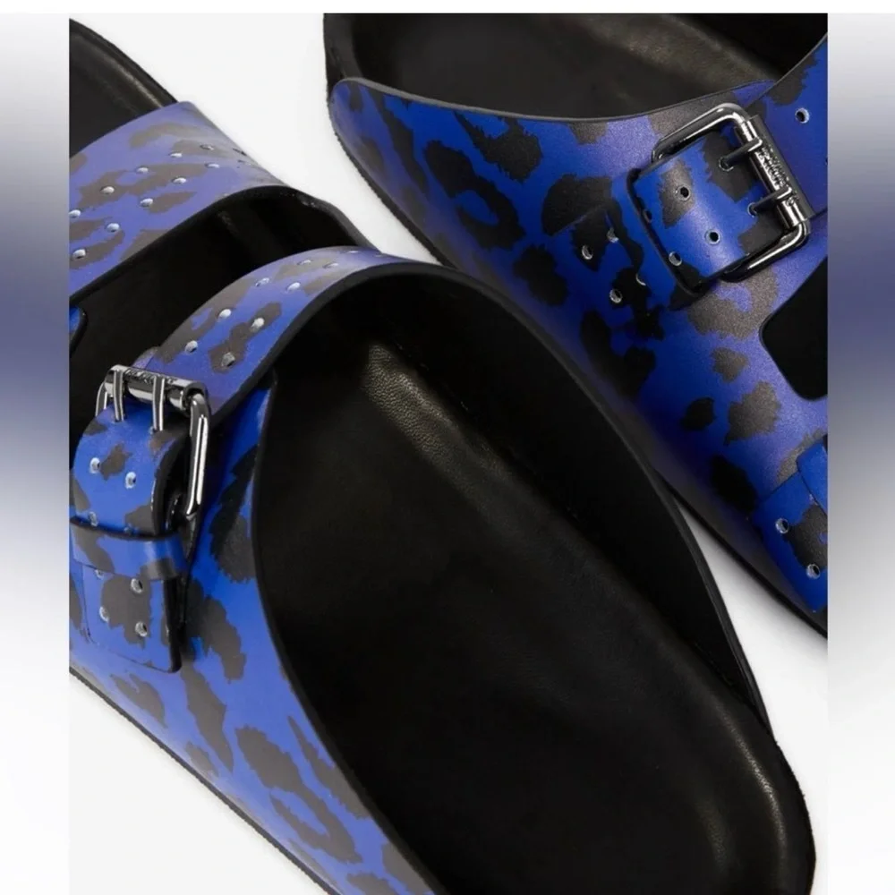 Kooples Unisex Slides Buckle Accents Blue Black FR 41 - US 7 - W8.5 NEW